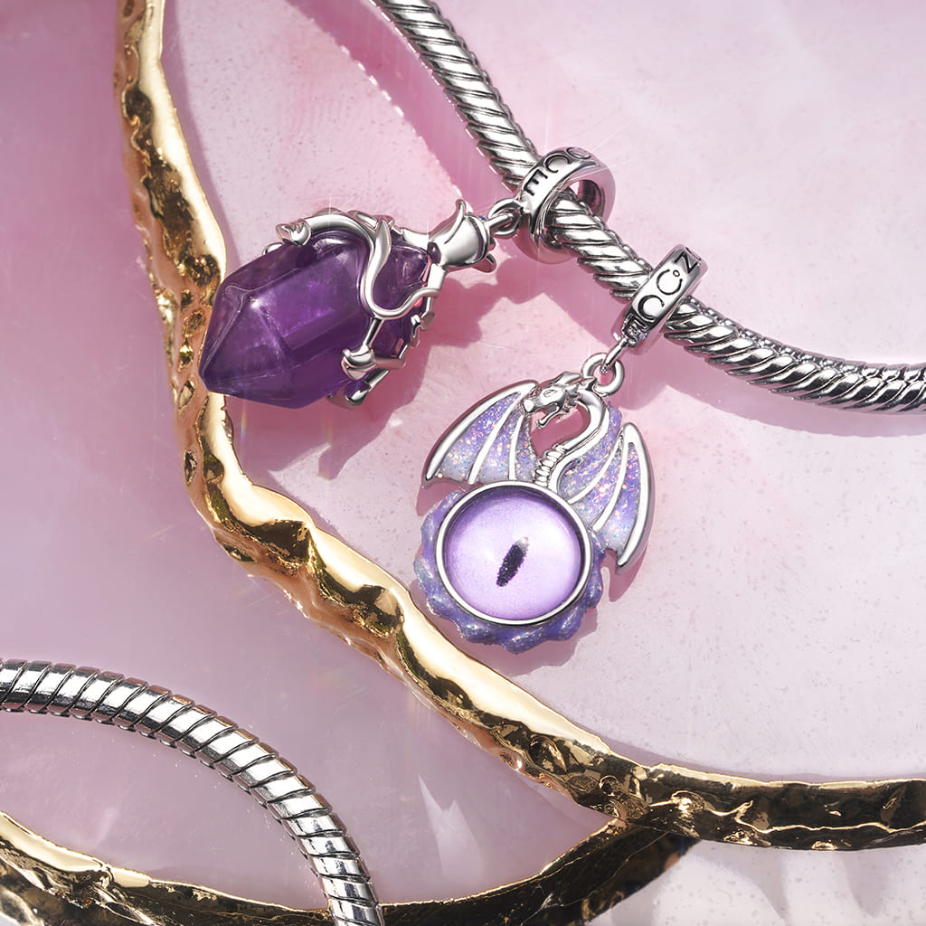 Gnoce Natural Crystal Hexagonal Column Amethyst Pendant Dangle Charm_3