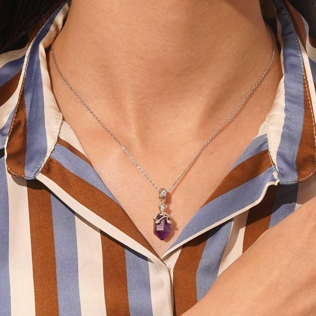 Gnoce Natural Crystal Hexagonal Column Amethyst Pendant Dangle Charm_5