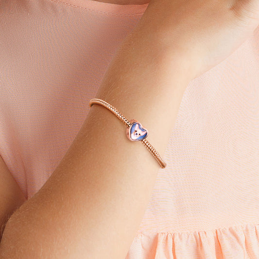 Gnoce " Paw Print and Bone of My Dog "High Polished Sterling Silver Plated with Rose Gold Cut Pug Dog Paw Print Hollow Hearts Photo Charms_3