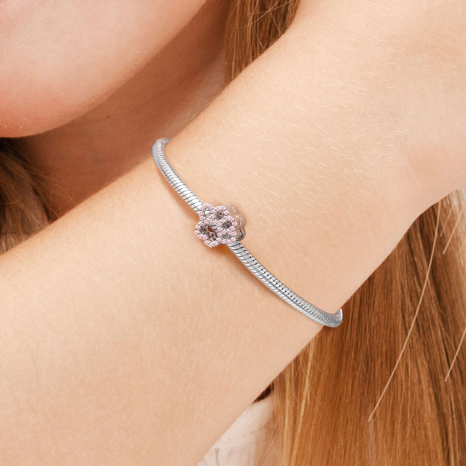 Crystal Pink Paw Charm Bead Sterling Silver_4
