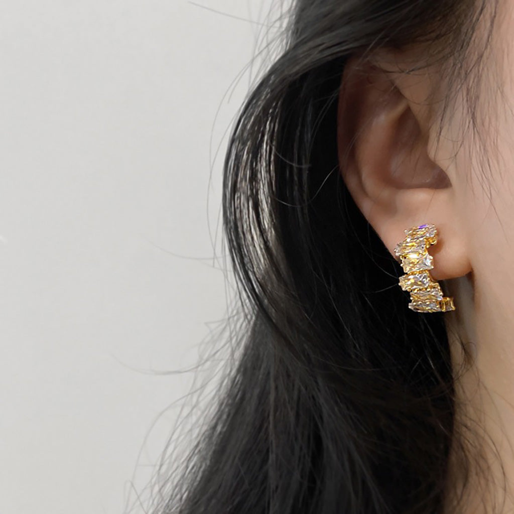 Gnoce Irregular Zircon C-shaped Ear Clips_4