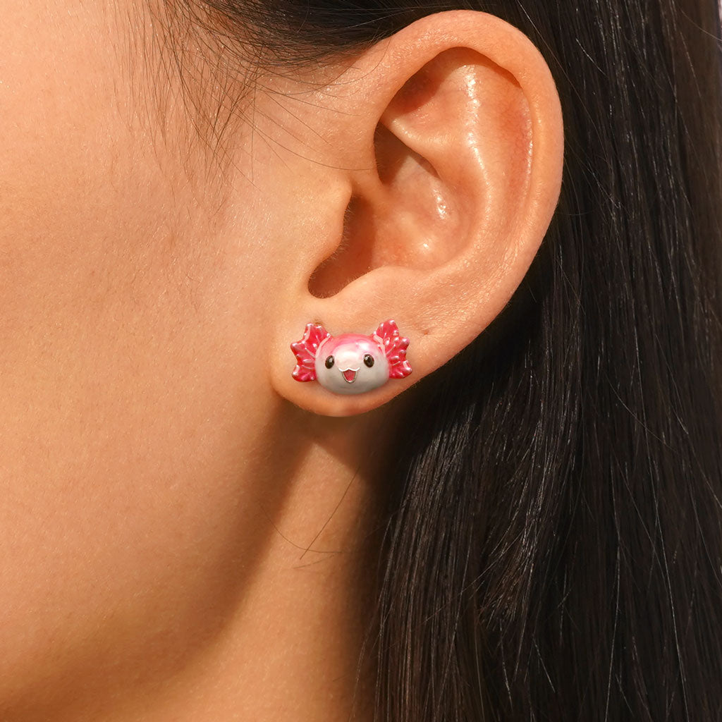 Gnoce Pink Mexican Axolotol Stud Earrings_5