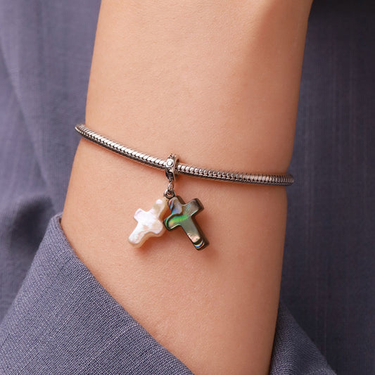 Gnoce Natural Abalone Shell Pearl Cross Pendant Dangle Charm_6