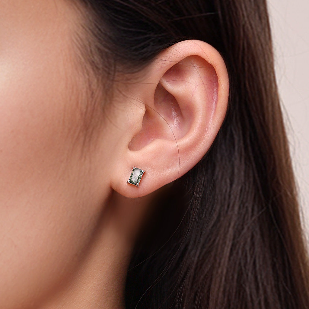 Gnoce Simple Geometry Green Moss Stud Earrings_5