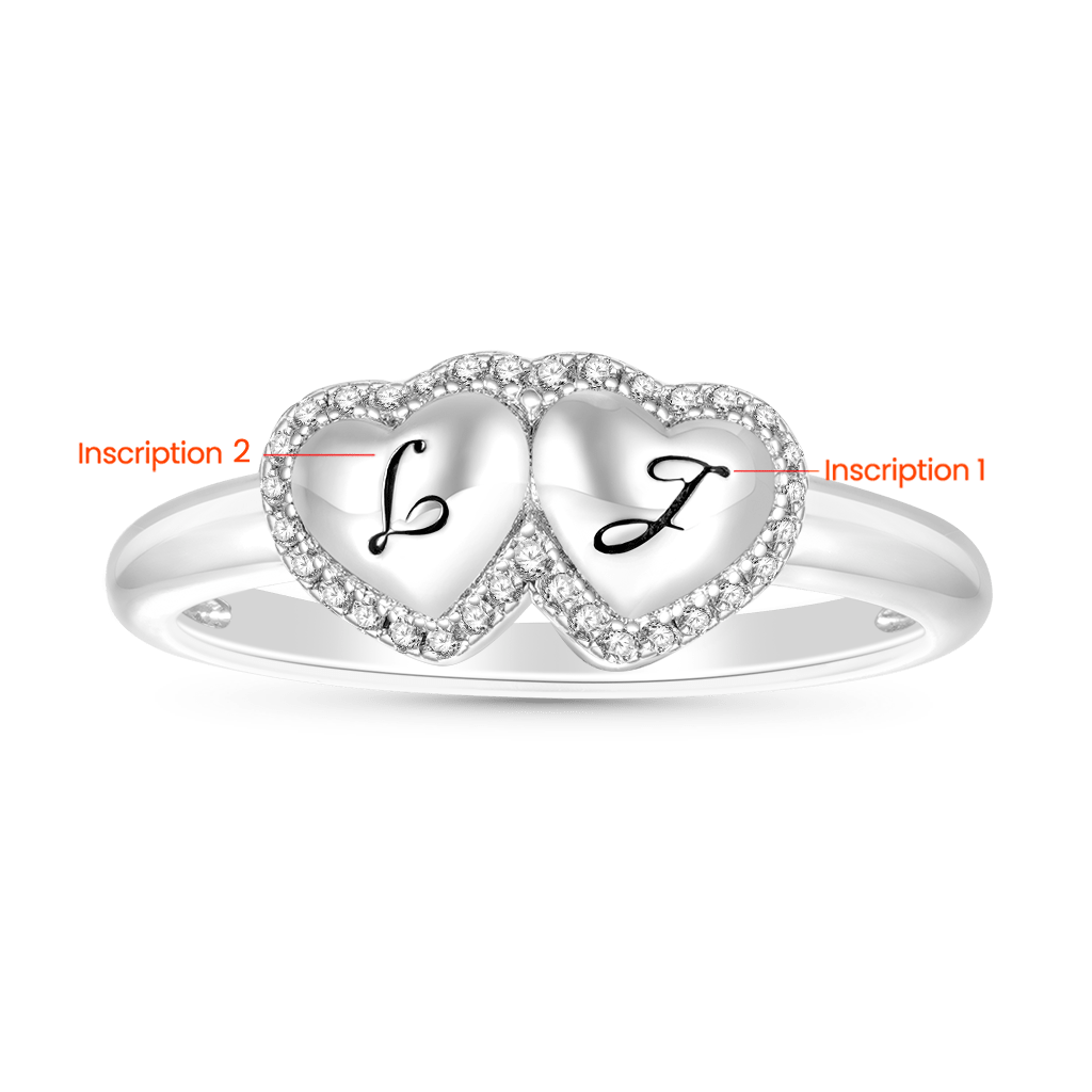 Gnoce Engravable Initial Letter Two Hearts Band Ring_2