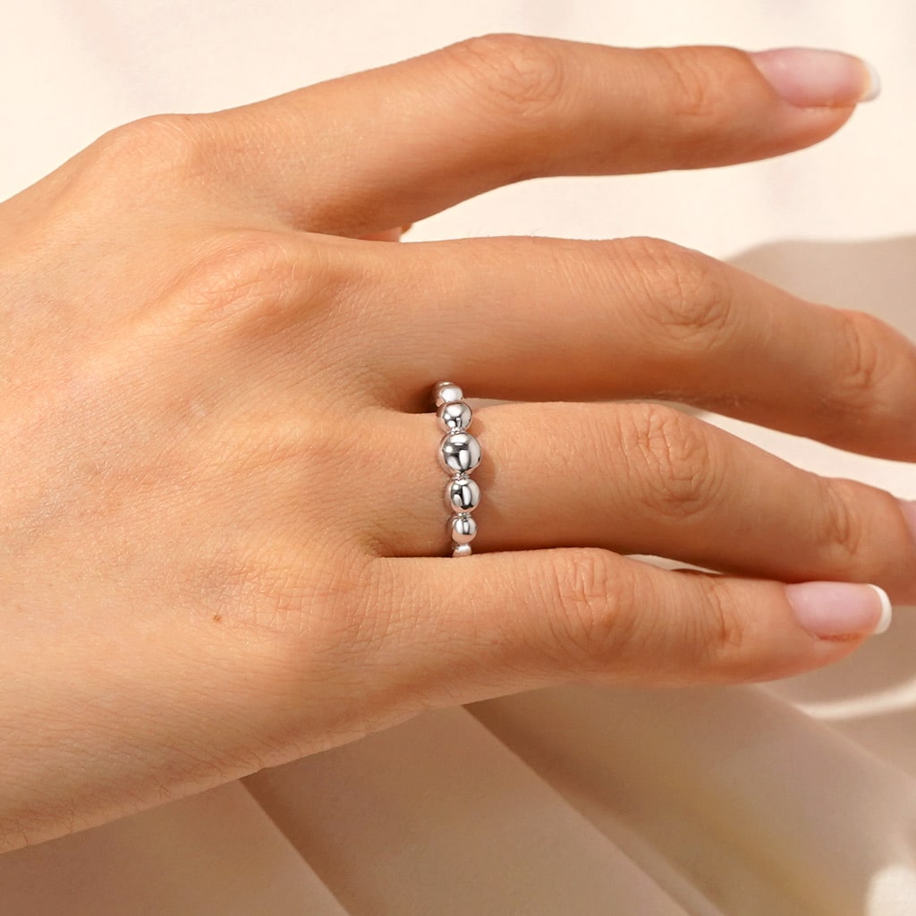 Gnoce Sterling Silver Bead Ball Stackable Ring_5