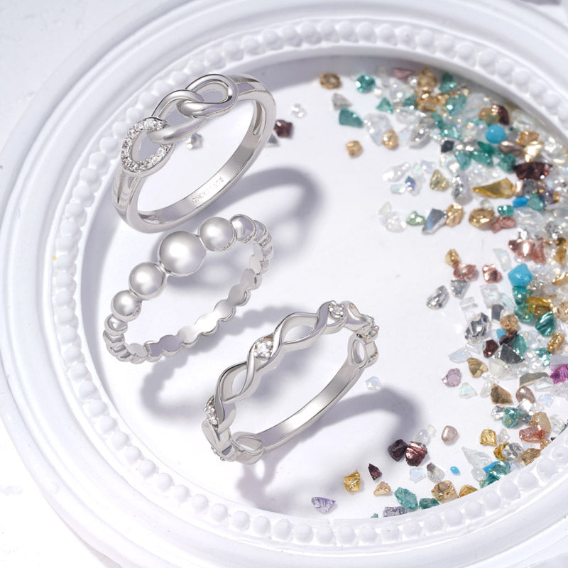 Gnoce Sterling Silver Bead Ball Stackable Ring_3