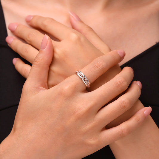 Gnoce Birthstone Linear Diamond Studded Rose Gold Ring_4