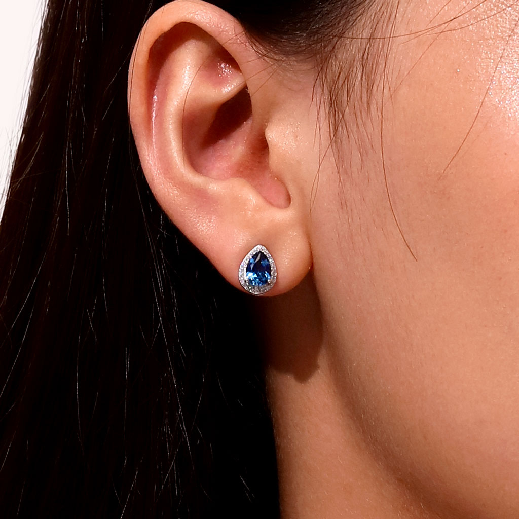 Gnoce London Blue Topaz & CZ Teardrop Stud Earrings_5