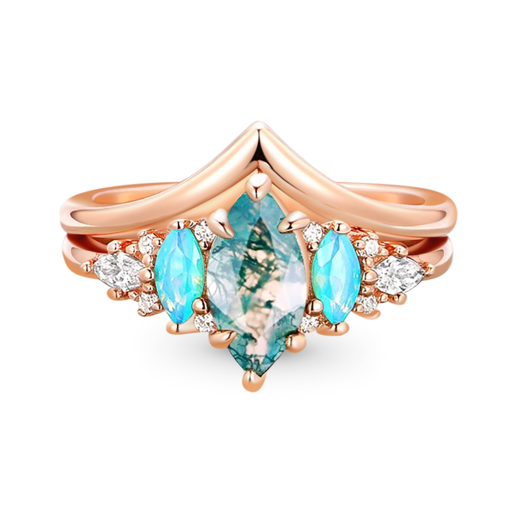Gnoce Green Moss Agate Stackable Ring Set_1