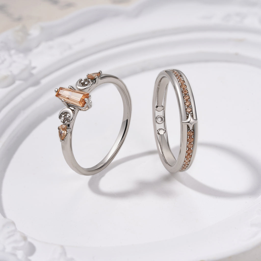 Gnoce Trapezoidal-cut Citrine with Channeled Pave Women's Ring_3