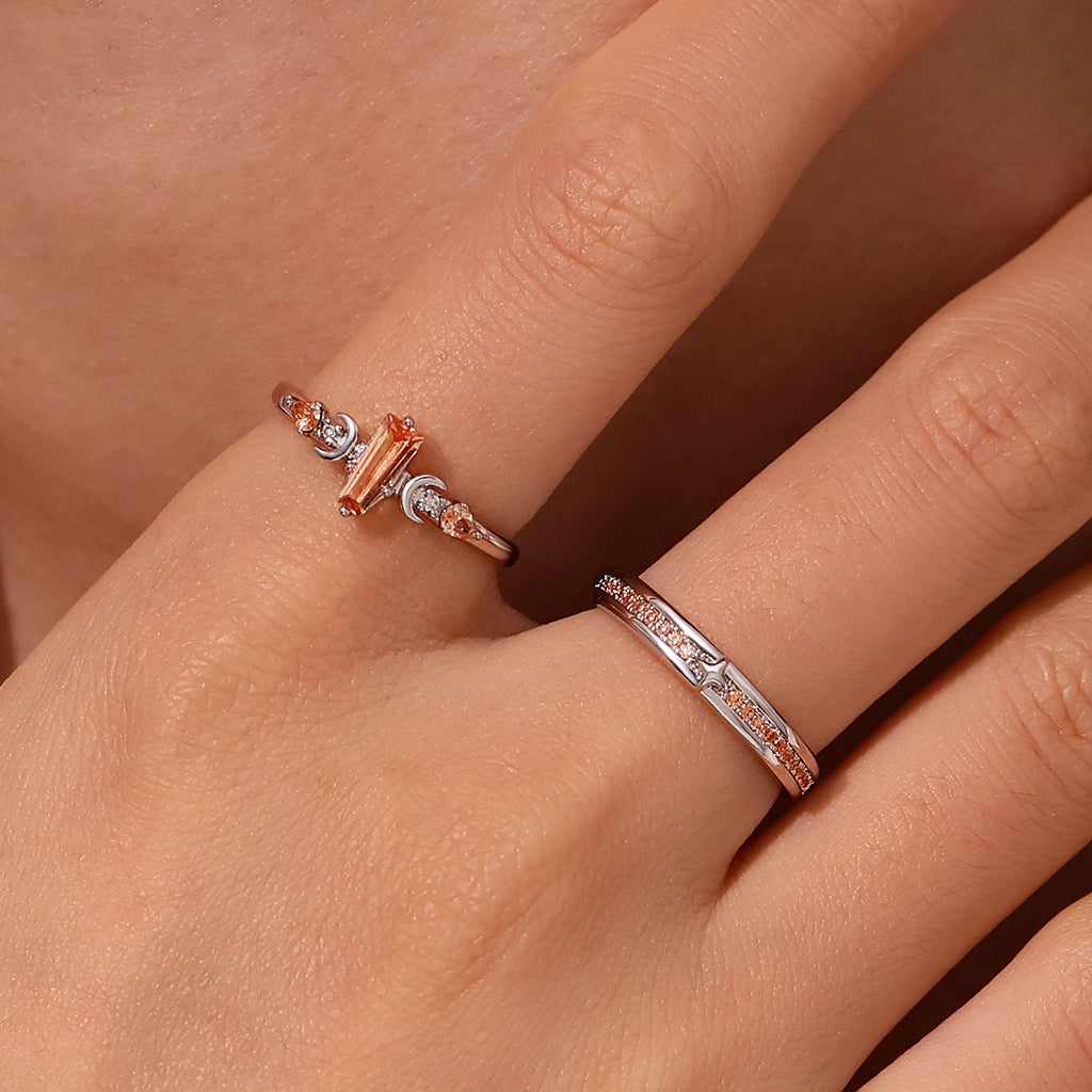 Gnoce Trapezoidal-cut Citrine with Channeled Pave Women's Ring_4