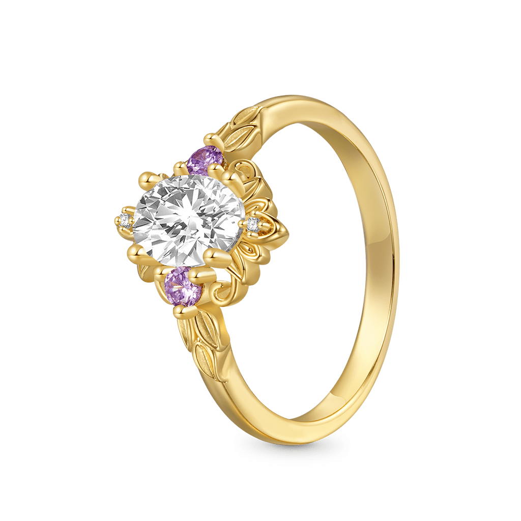 Gnoce Oval-Cut Gold Leaf Pattern Promise Ring_2