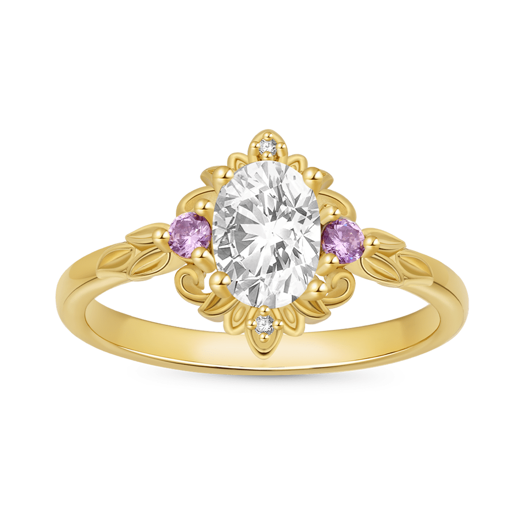 Gnoce Oval-Cut Gold Leaf Pattern Promise Ring_1