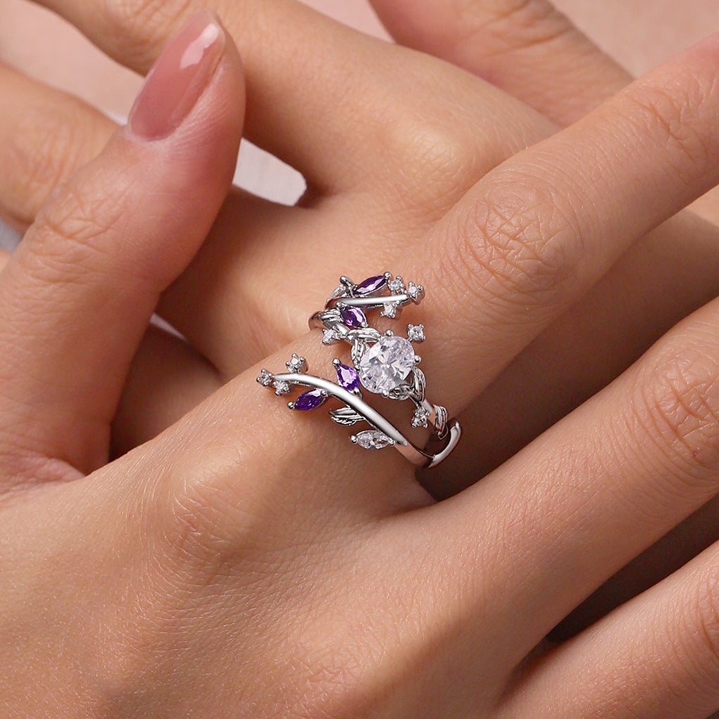 Gnoce Vine Wrap Oval White CZ Stackable Rings_8