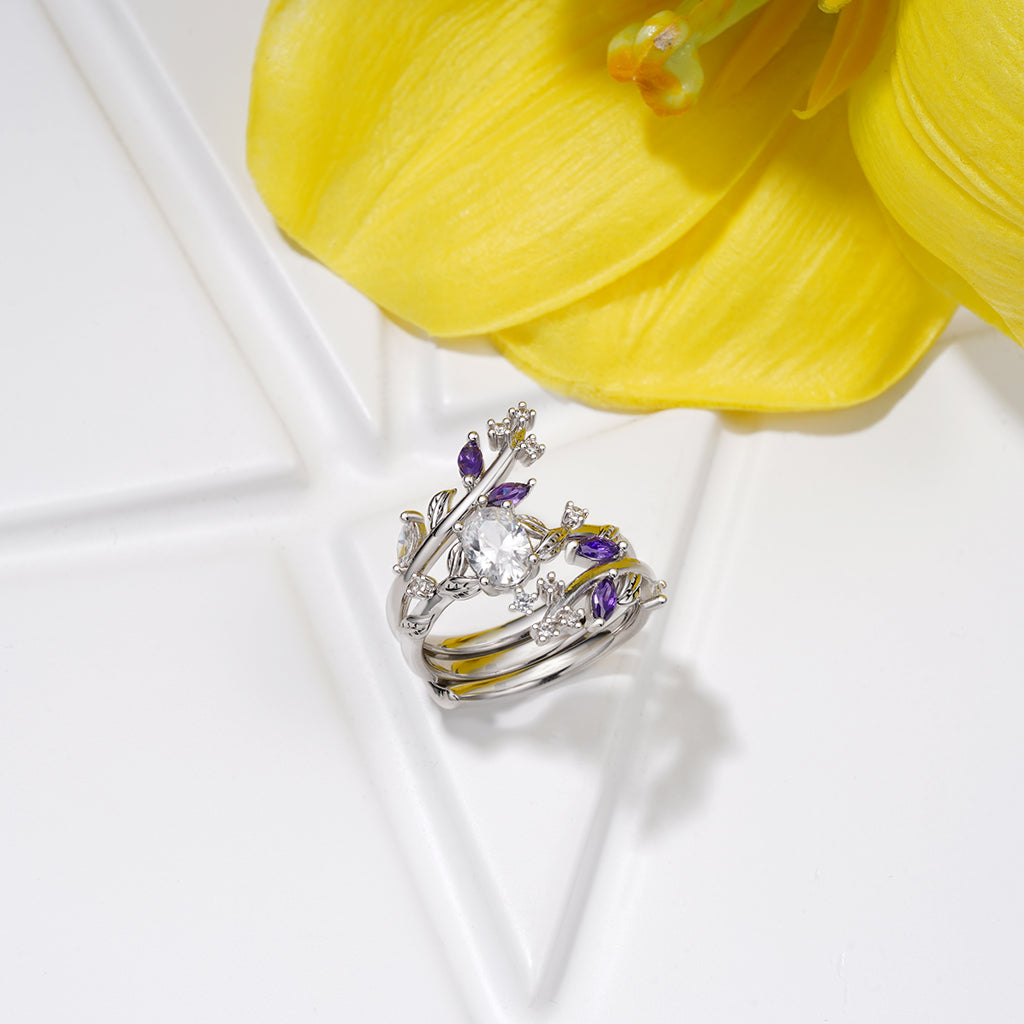 Gnoce Vine Wrap Oval White CZ Stackable Rings_6