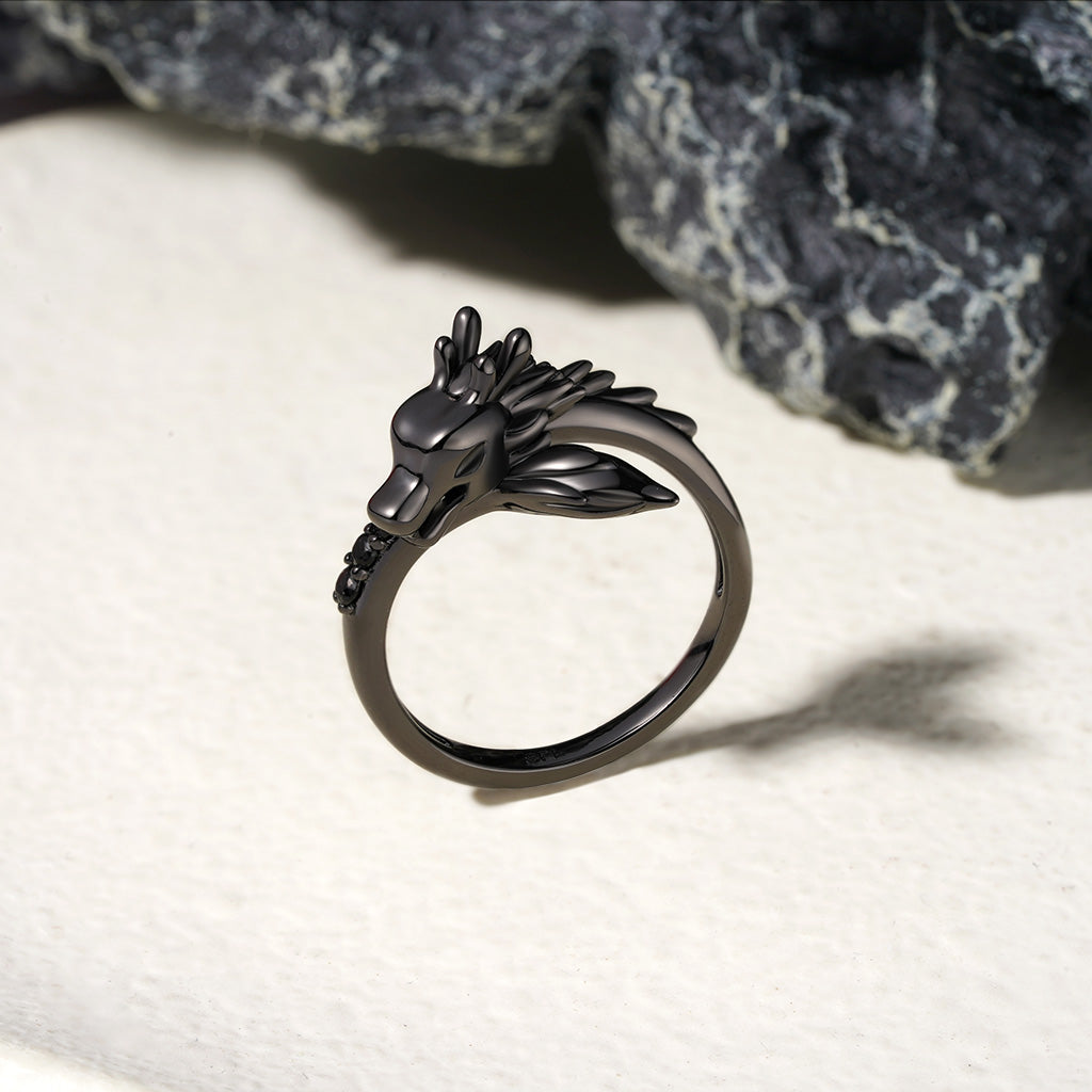 Gnoce Powerful and Mystical Black Dragon Black Zircon Ring_3
