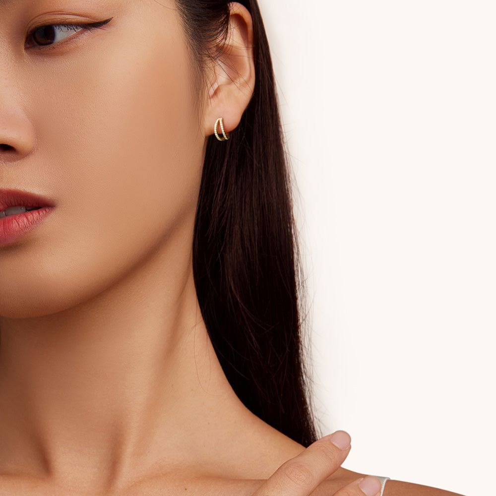 Gnoce Cubic Zirconia Dainty Gold Double Hoop Earrings_6