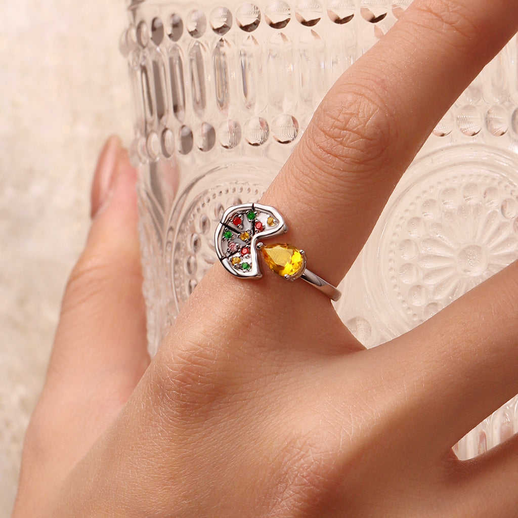 Gnoce Multicolor Pear CZ Pizza Open Ring_5