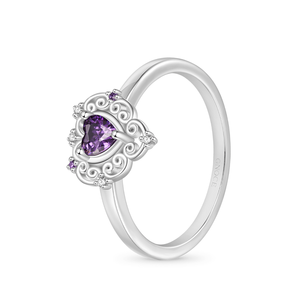Gnoce Vintage Purple CZ Hollow Pattern Heart Ring_2
