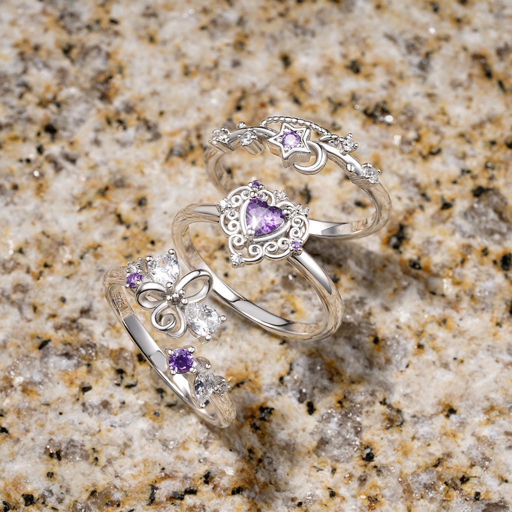 Gnoce Vintage Purple CZ Hollow Pattern Heart Ring_3