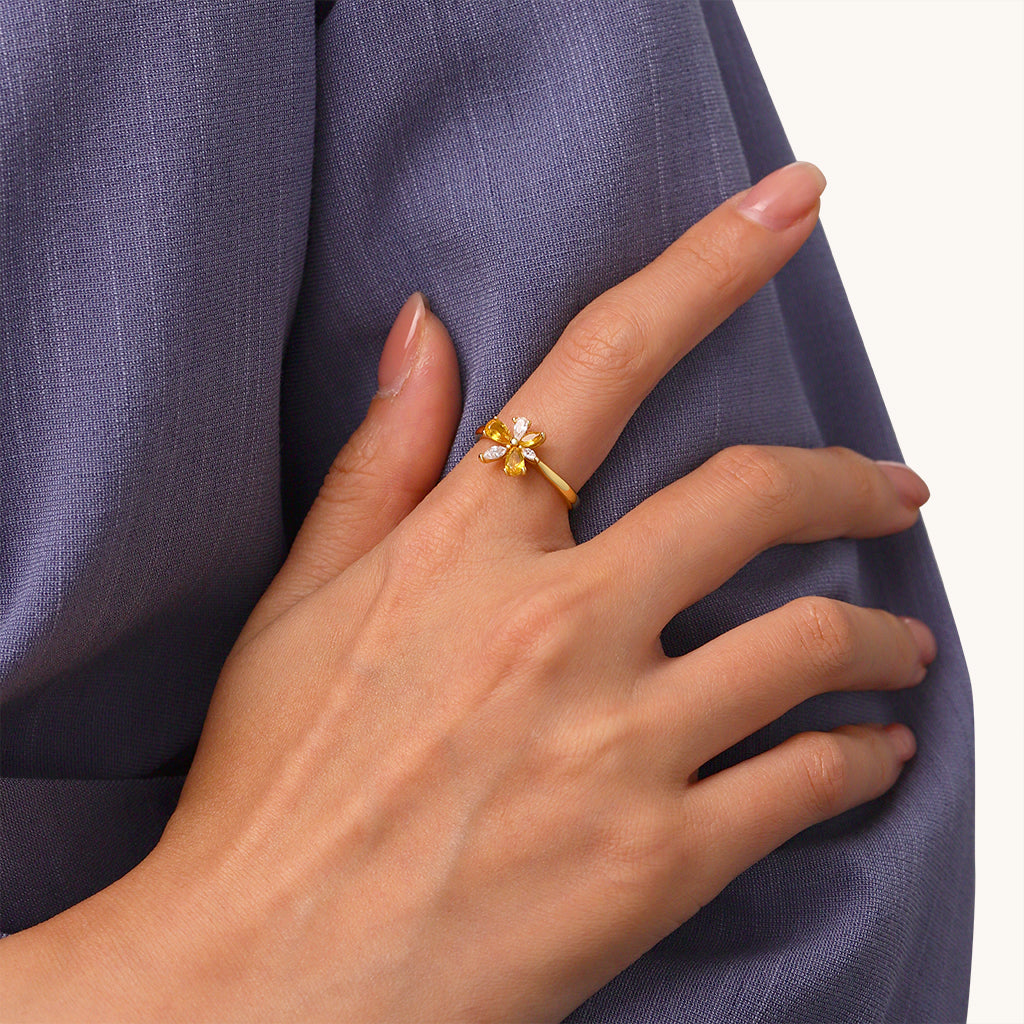 Gnoce Marquise Citrine Flower Ring_4