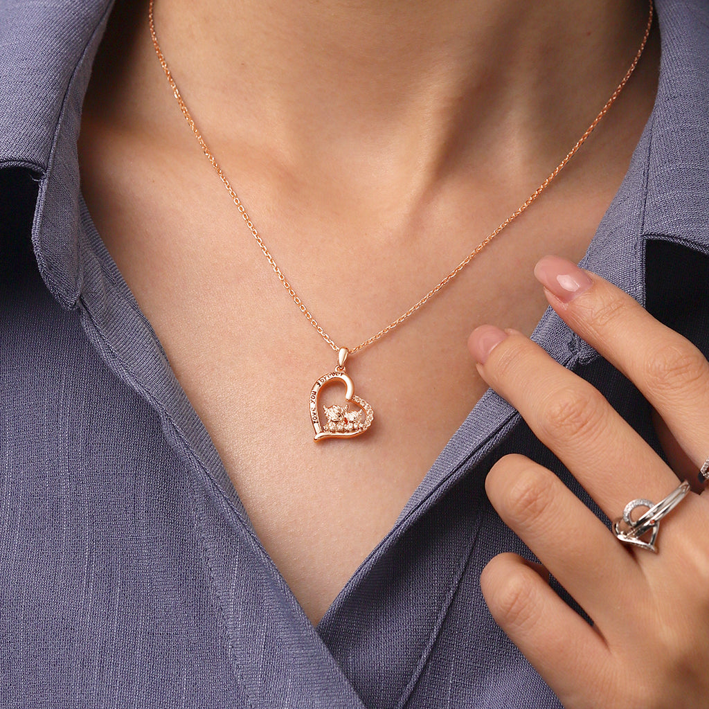 Gnoce Rose Gold "I love you forever" Highland Cow Heart Necklace_6