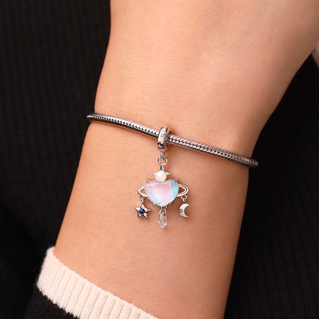 Gnoce Heart Blue Planet Pendant Dangle Charm_7