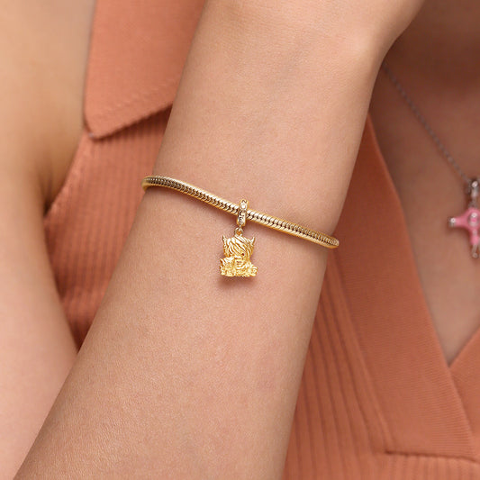 Gnoce 18k Gold Plated Highland Cow Mother and Child Pendant Dangle Charm_5