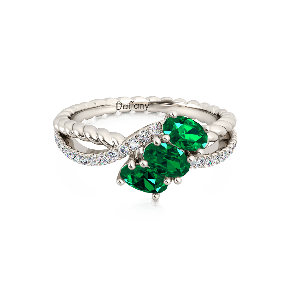Oval Emerald Three Stone Twisted Infinity Engagement Ring_2