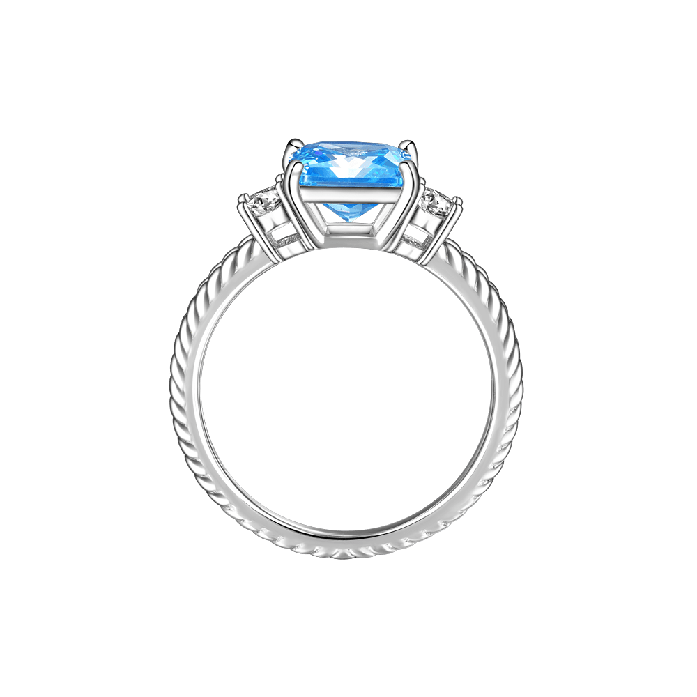 Gnoce Blue Pricess Cut Three-stone Engagement Ring_3