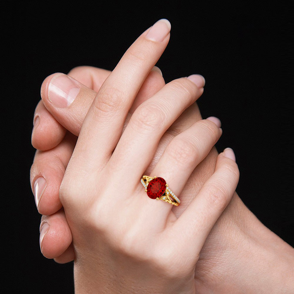 Gnoce Garnet Oval-cut Vintage Split Shank Engagement Ring Birthstone Ring_7