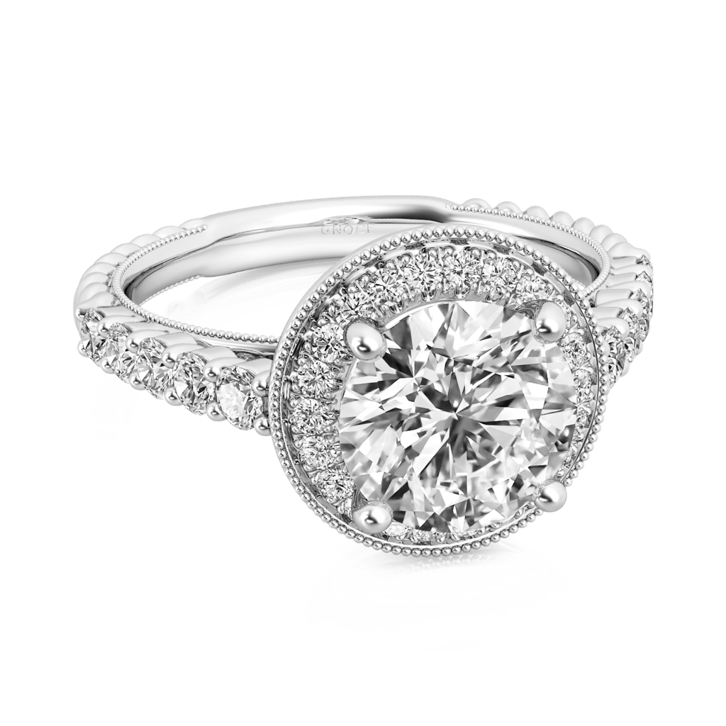 Gnoce Vintage Round Cut Halo Milgrain Engagement Ring_3