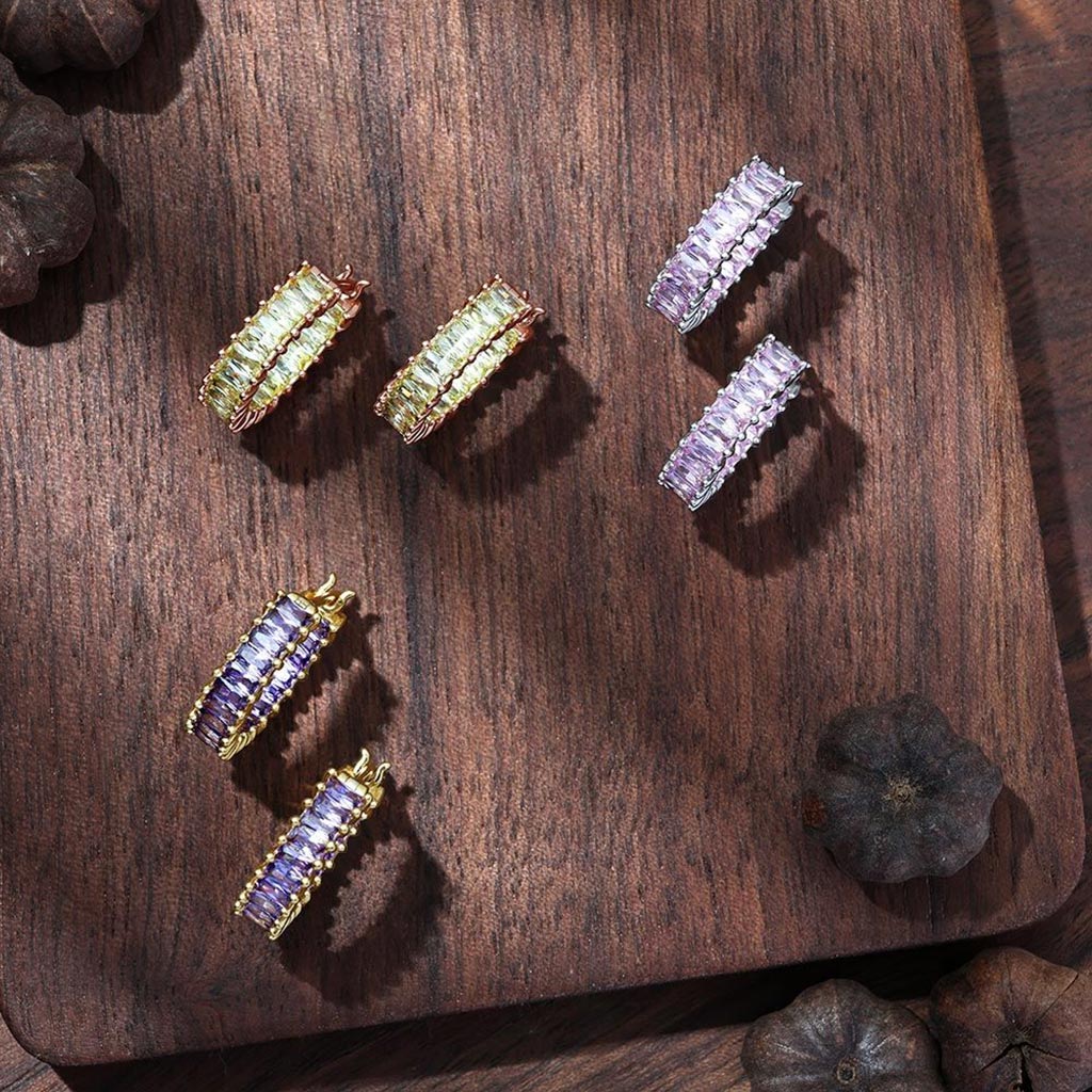 Gnoce Amethyst Baguette Cut Eternity Hoop Earrings_5