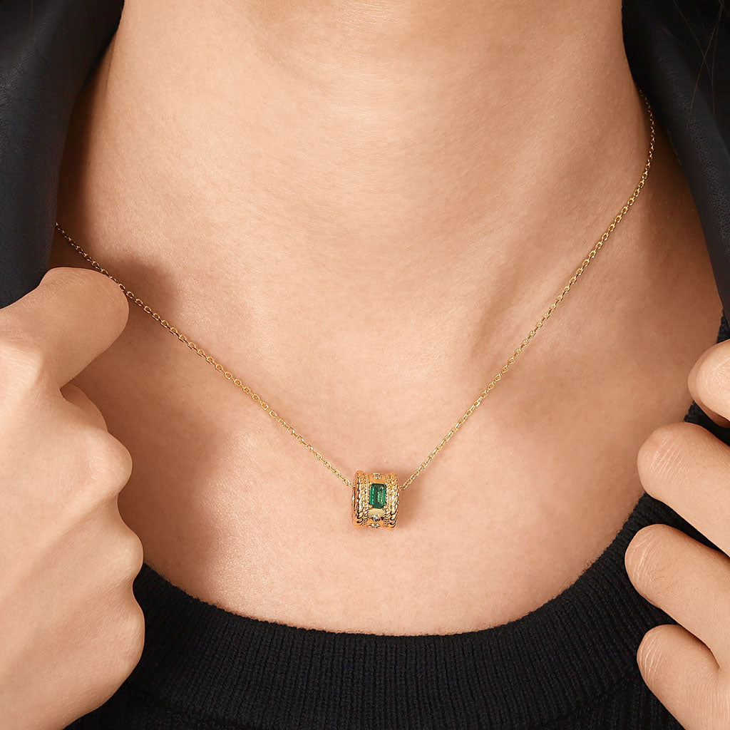Gnoce Gorgeous Yellow Gold Tone Radiant Cut Emerald Drum Pendant Necklace_5