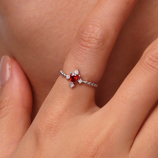 Gnoce Heart Birthstone Adjustable Chain Ring_6