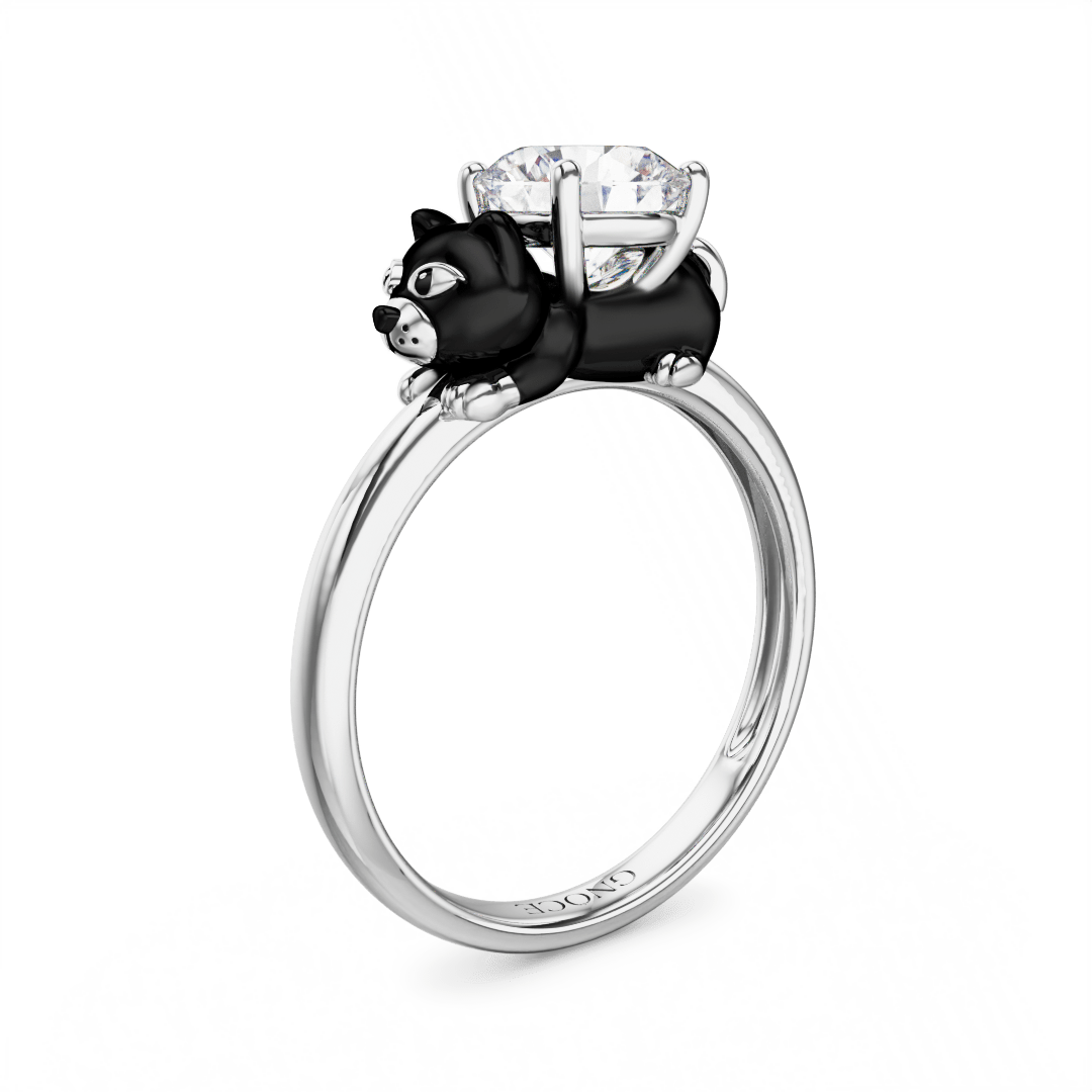 Gnoce Buttered Cat Embraces Moissanite Round Cut Ring_1