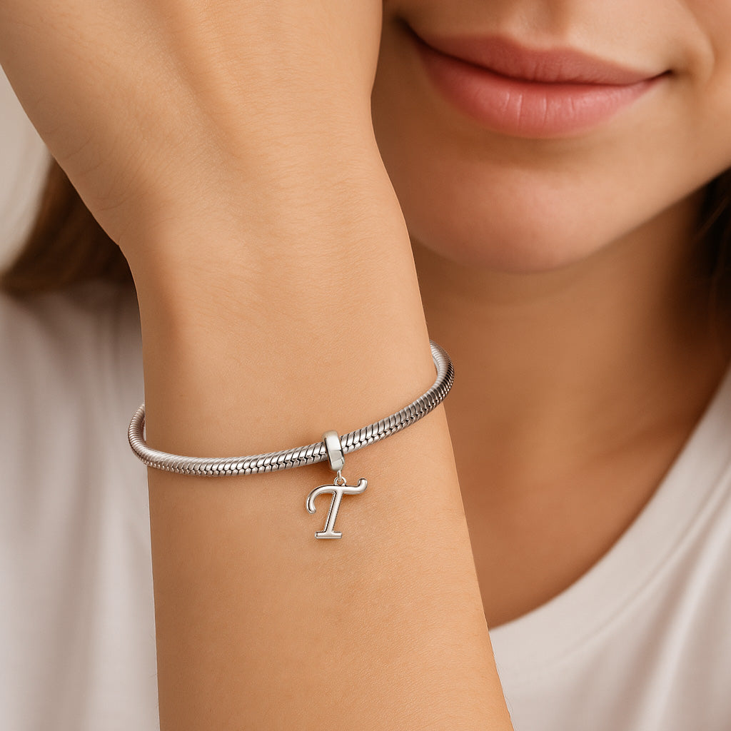Gnoce "Trust You" Letter T 925 Sterling Silver Dangling Charm Great for Bracelet, Choker, Necklace_3