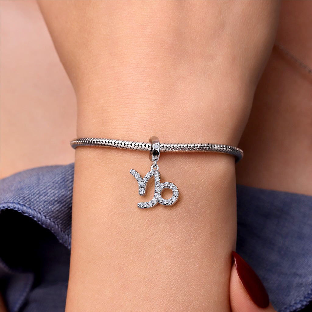Gnoce "Independent Capricorn" 925 Sterling Silver Capricorn Charm Zodiac Sign Pendant With Cz For Bracelet_3
