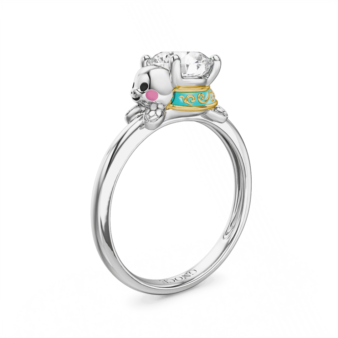 Gnoce Sea Turtles Embraces Moissanite Round Cut Ring_1