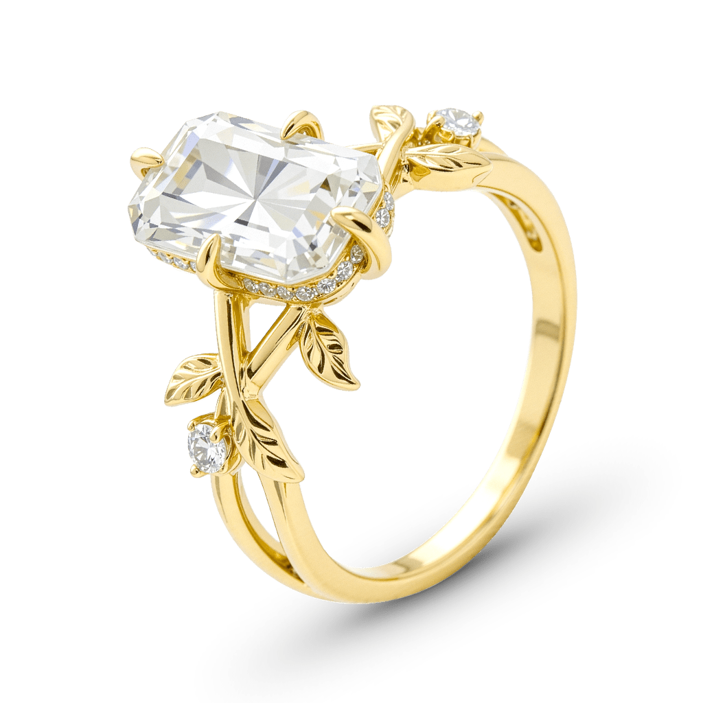 Gnoce Nature-Inspired Leaf & Vine Radiant-cut Engagement Ring_4
