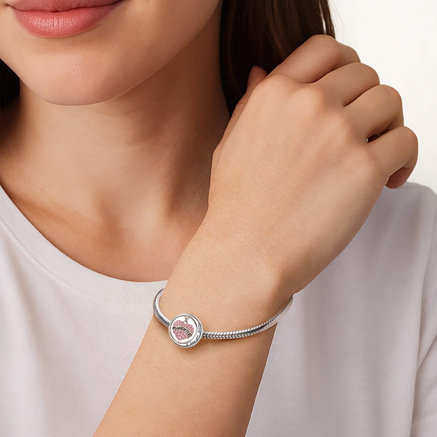 Gnoce Mother's Day Daughter Heart-shaped Moon Personalized Photo Charm_4