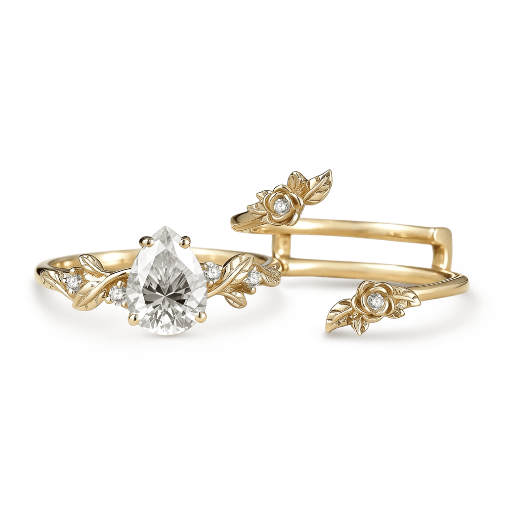 Gnoce Floral Pear-cut Engagement Ring Set_4
