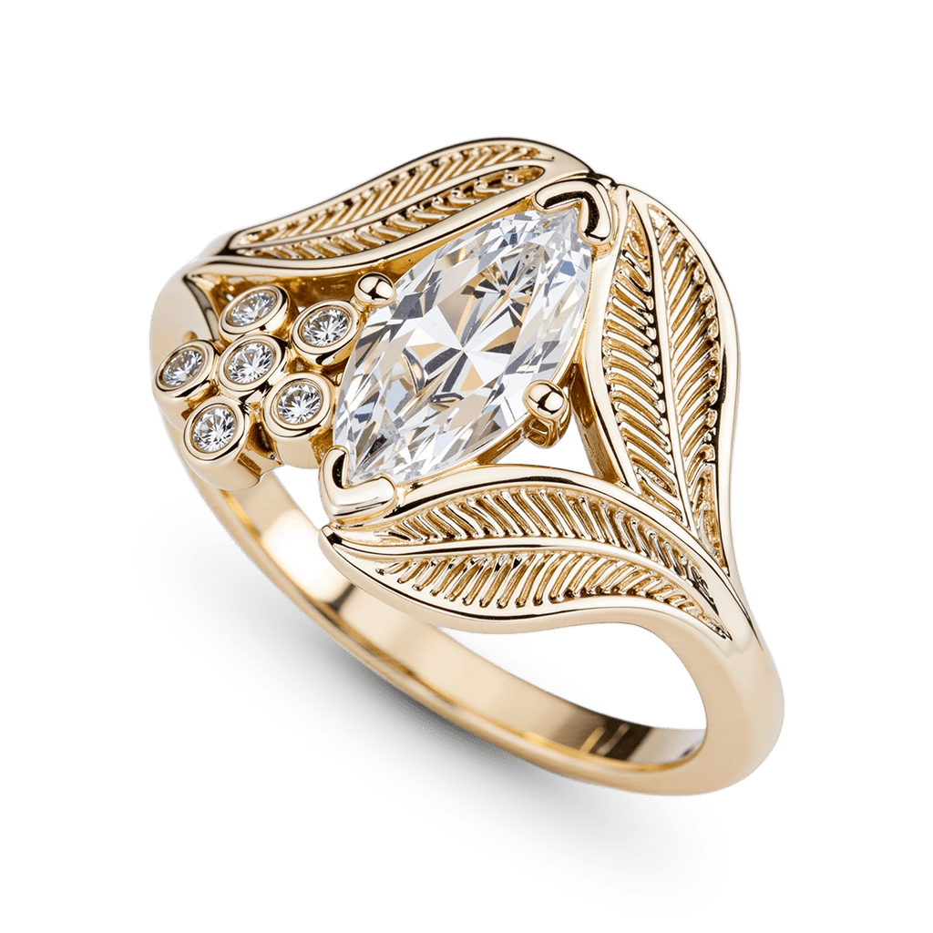 Gnoce Nature-Inspired Leaf & Floral Marquise-Cut Engagement Ring_4