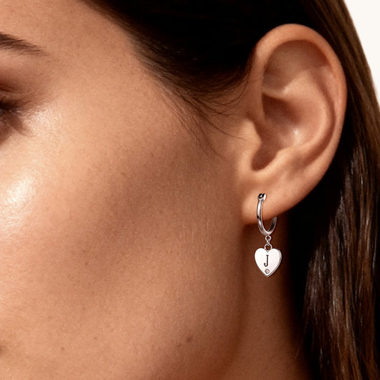 Gnoce Initial Heart Dangle Hoop Earrings with Custom Birthstone_2