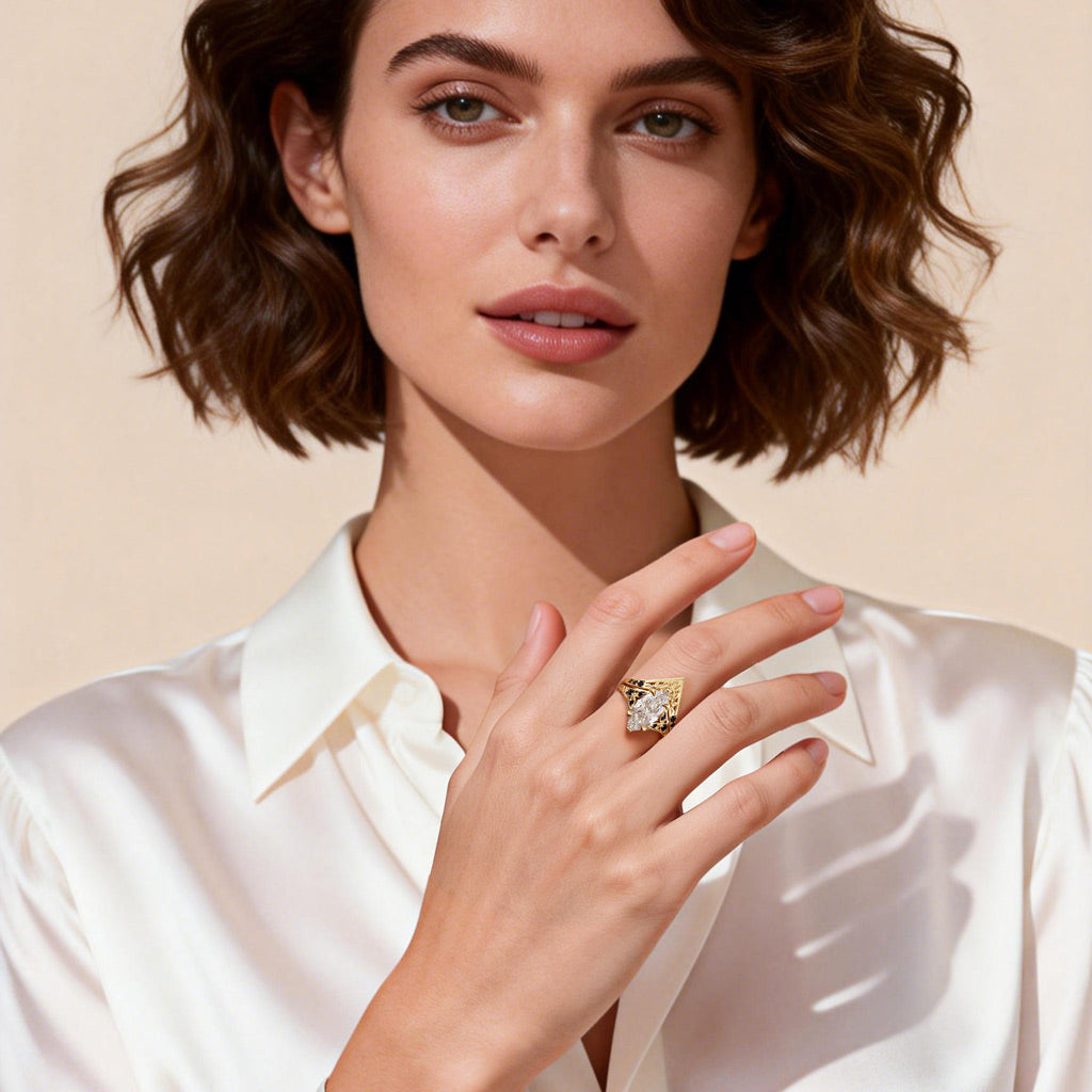 Gnoce Filigree Marquise-cut Engagement Ring Set_5