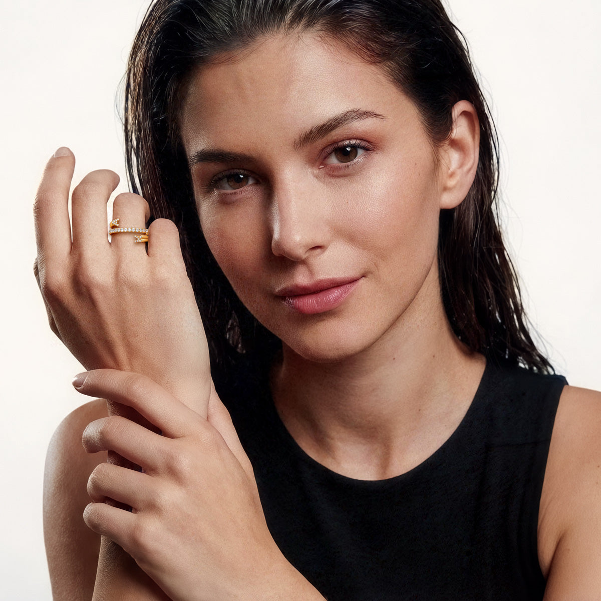 Gnoce Personalized Adjustable Open Cuff 3 Row Nesting Ring with Engraving_6