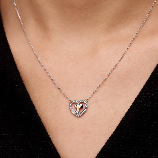 Gnoce Peanuts Snoopy Embrace Woodstock Heart Pendant Necklace_2