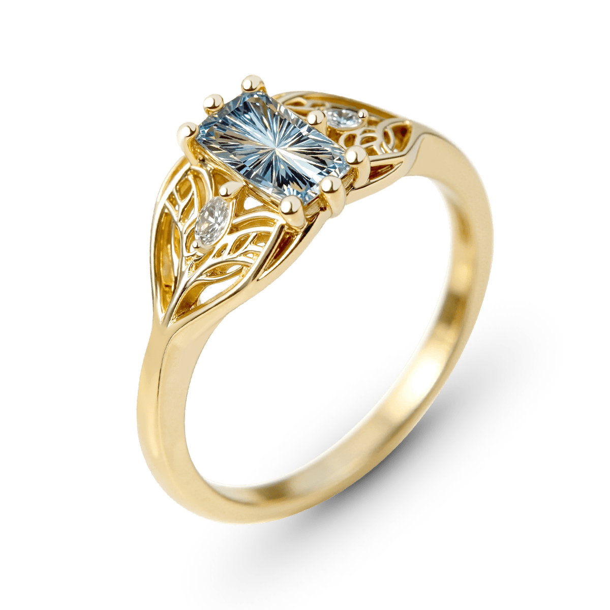 Gonce Nature-Inspired Leaf Emerald-Cut Engagement Ring_4