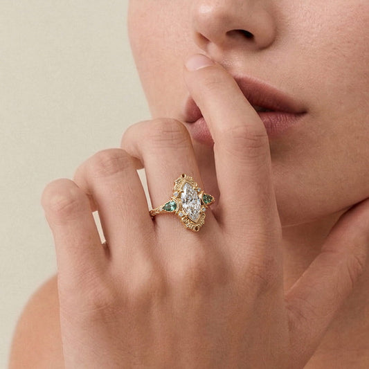 Gnoce Retro Style Moon Marquise-Cut Engagement Ring_2